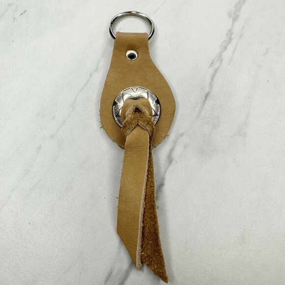 Soft Brown Leather Fringe Western Concho Boho Keychain Keyring - Picture 1 of 10